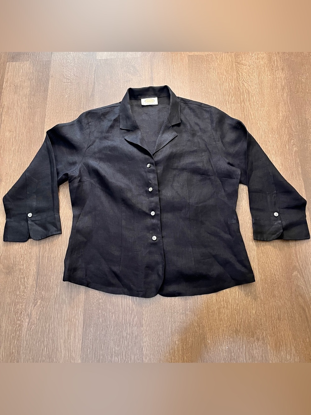 TALBOTS PETITES 100% Linen Collared Blouse | 3/4 Sleeve